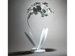 Lámpara De Mesa-Lámpara de mesa pequeña Orchidea 38x20x57 cm en hierro cortado a láser Diseño floral moderno Conexión E14 Made in Italy Blanco