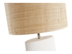 Miliboo Lámpara de mesa étnica de cerámica blanca mate con pantalla de rafia TIGA Blanco Sale