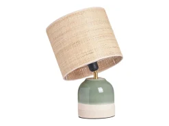 New Miliboo Lámpara de mesa de cerámica y pantalla de mimbre H35 cm PIEGA Verde