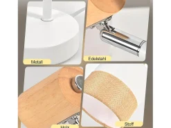 NETTLIFE Lámpara De Mesa-Lámpara de mesa vintage de madera - Lámpara de noche de tela con cable E14, estilo rústico retro giratorio para dormitorio u oficina (bombilla no incluida) Blanco