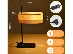 NETTLIFE Lámpara De Mesa-Lámpara de mesa vintage para salón - Lámpara de noche de tela negra E14 con cable, lámpara de escritorio rústica retro (bombilla no incluida) Negro