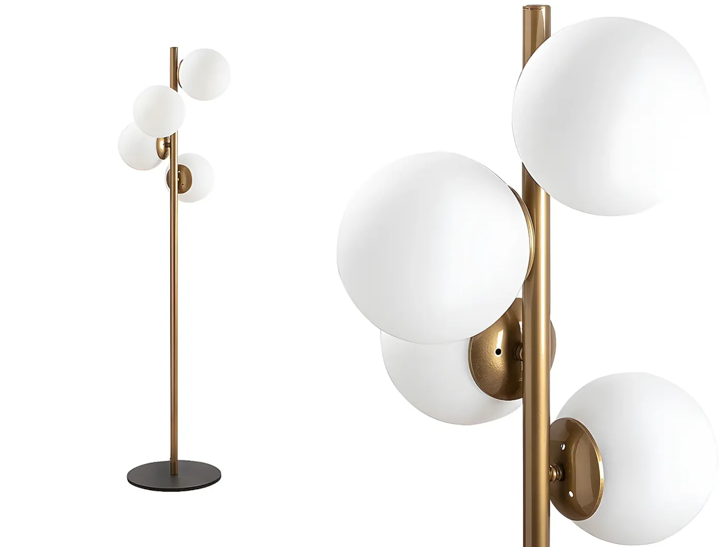 OZAIA Lámpara de metal y cristal 4 globos FAZE - Alt. 130 cm - y blanco Dorado