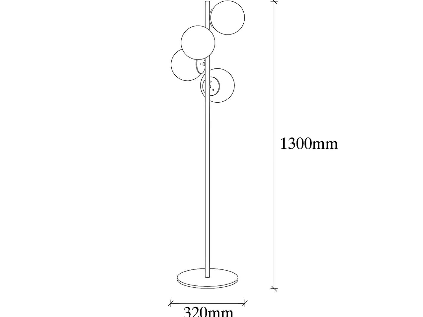 OZAIA Lámpara de metal y cristal 4 globos FAZE - Alt. 130 cm - y blanco Dorado