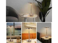 NETTLIFE Lámpara De Mesa-Lámpara de noche inalámbrica , lámpara de mesa LED a batería, lámpara táctil regulable con batería recargable por USB, paquete de 2 Gris