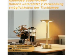 NETTLIFE Lámpara de noche inalámbrica con pilas - Lámpara de mesa LED táctil regulable (paquete de 2) con batería recargable por USB Dorado Outlet