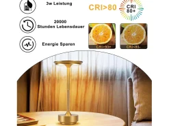 NETTLIFE Lámpara de noche inalámbrica con pilas - Lámpara de mesa LED táctil regulable (paquete de 2) con batería recargable por USB Dorado Outlet