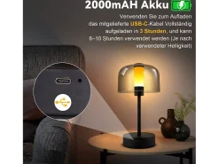 Best NETTLIFE Lámpara de noche LED regulable a batería - Lámpara de mesa inalámbrica recargable por USB-C (1800-6500 K) negra con función de memoria Negro