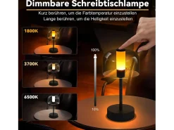 Best NETTLIFE Lámpara de noche LED regulable a batería - Lámpara de mesa inalámbrica recargable por USB-C (1800-6500 K) negra con función de memoria Negro