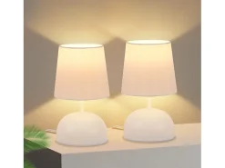 NETTLIFE Lámpara de noche con cable, lámpara de mesa de tela blanca, lámpara de noche moderna para dormitorio con cable, sin bombilla Blanco Best