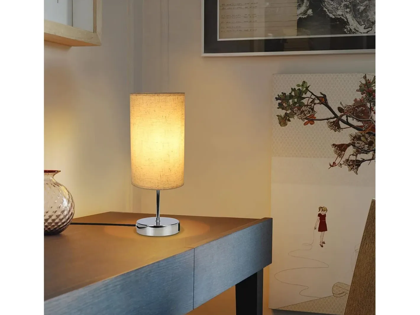 Outlet NETTLIFE Lámpara de noche vintage táctil regulable E27 con función de carga USB LED blanco cálido regulable Plateado