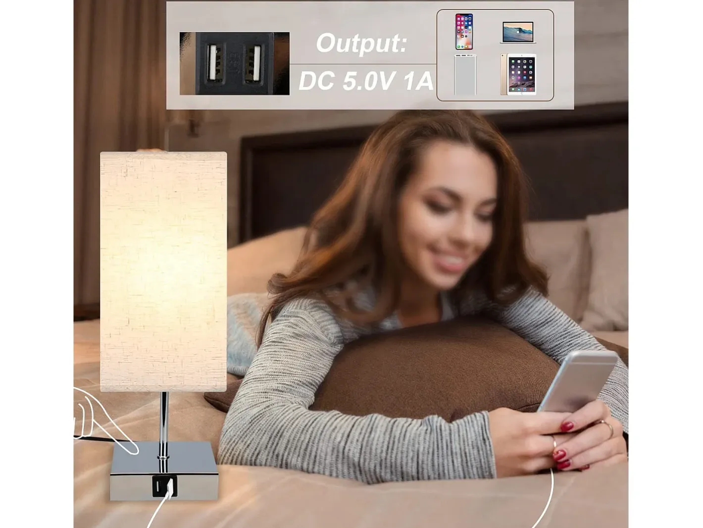 NETTLIFE Lámpara de noche vintage táctil regulable E27 con función de carga USB y LED intercambiable Plateado Clearance