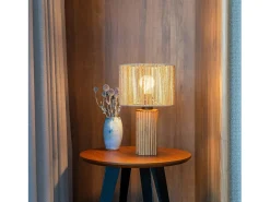Rendez-Vous Déco Lámpara De Mesa-Lámpara de papel de cuerda con base de tronco de madera - Mira Beige