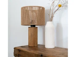 Rendez-Vous Déco Lámpara De Mesa-Lámpara de papel de cuerda con base de tronco de madera - Mira Beige