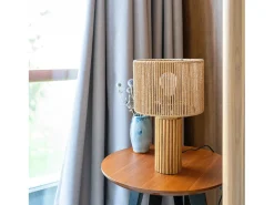 Rendez-Vous Déco Lámpara De Mesa-Lámpara de papel de cuerda con base de tronco de madera - Mira Beige