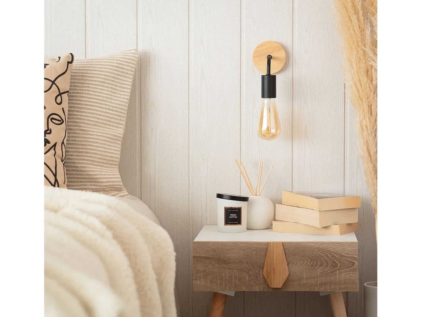 Ledkia Lámpara de Pared de Madera y Metal Jedali Negro Multicolor
