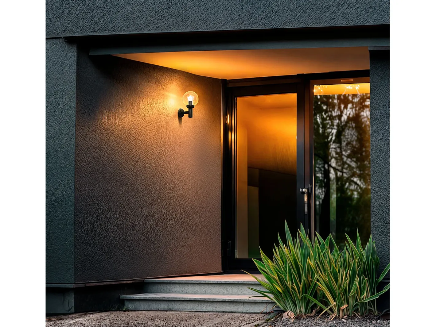 New Ledkia Lámpara de Pared Exterior Acero Jeyko Negro