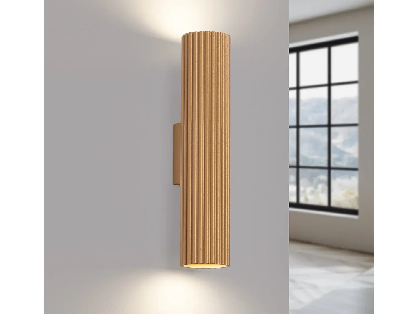 Sollux Lighting Lámpara de pared Gloow minimalista de aluminio - 2 fuentes luminosas 4000K - L.6,5 x A.30 cm - Dorado Hot