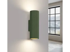 Clearance Sollux Lighting Lámpara de pared Gloow minimalista de aluminio - 2 fuentes luminosas 4000K - L.6,5 x A.20 cm - oliva Verde