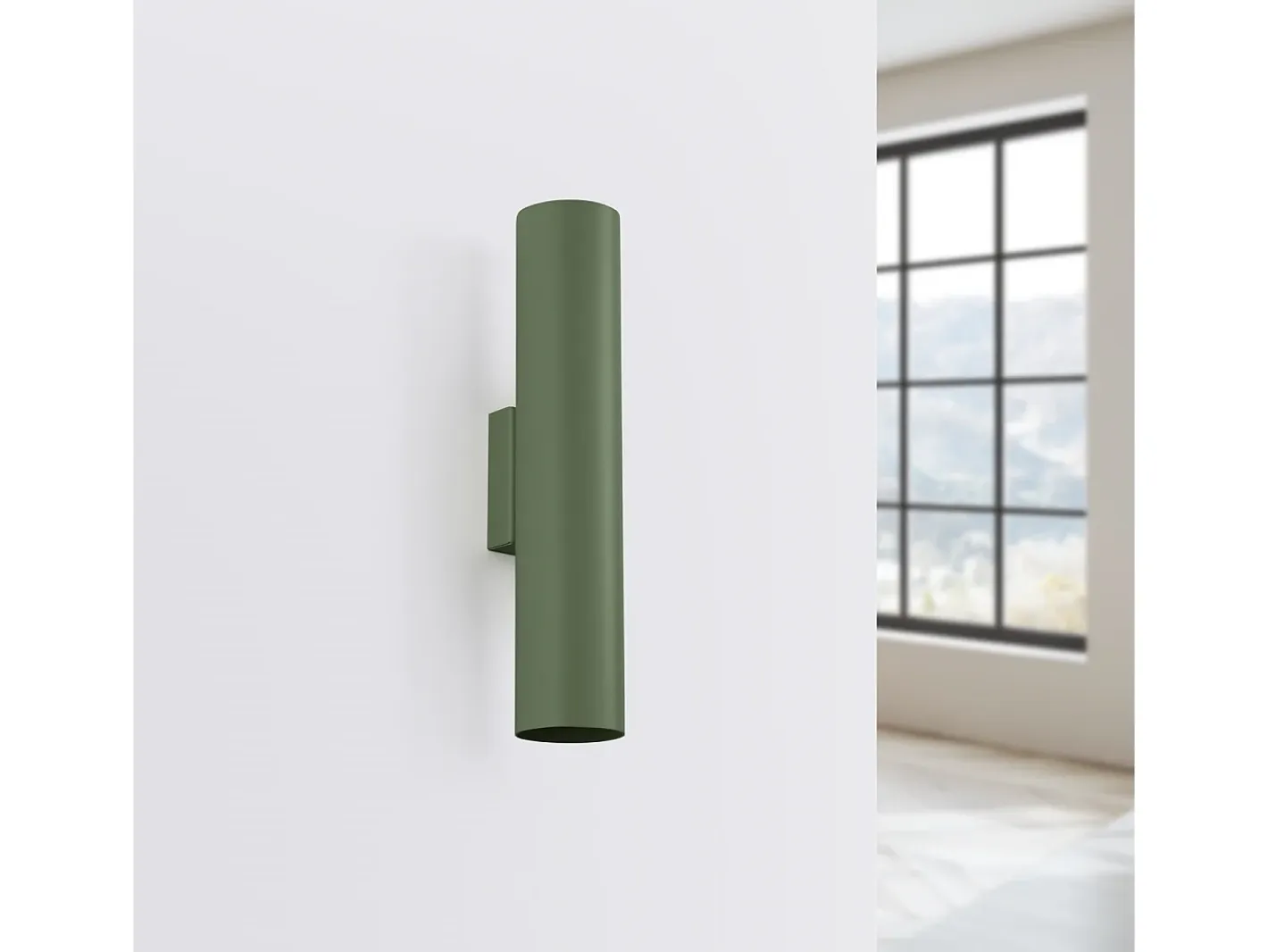 New Sollux Lighting Lámpara De Pared Lagos Desván De Acero - 2 Fuentes Luminosas - L.6 X A.30 Cm - Oliva Verde