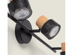 Ledkia Lámpara de Pared Metal y Corcho Tres Focos Liksy Negro Outlet