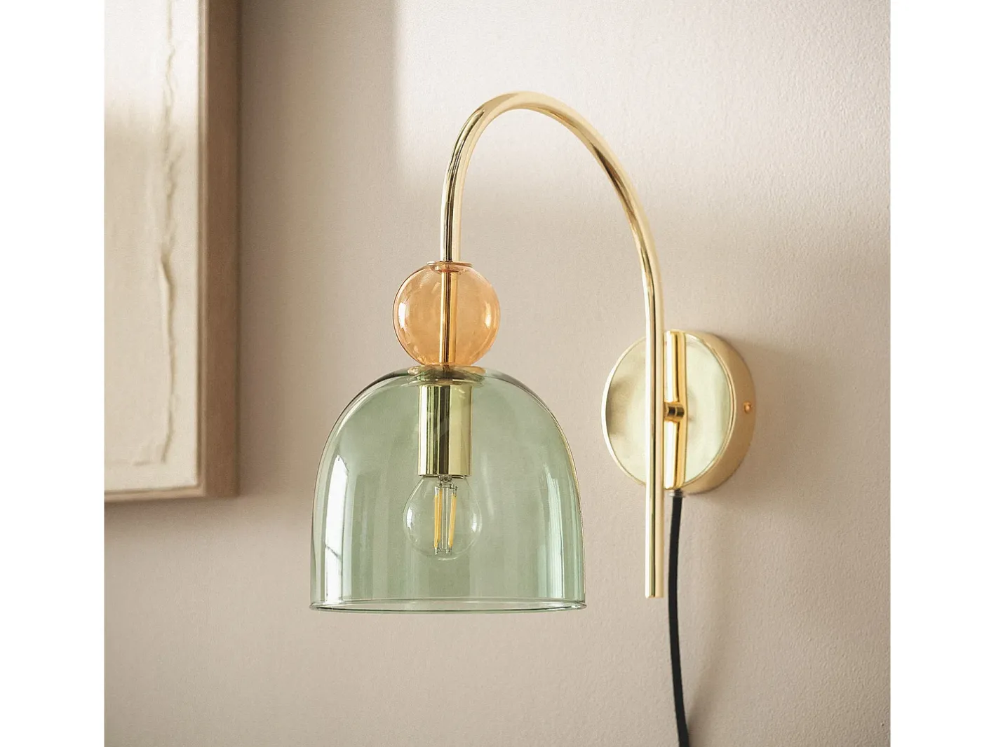 Ledkia Aplique Para Pared-Lámpara de Pared Metal y Cristal Baudelaire Verde Multicolor