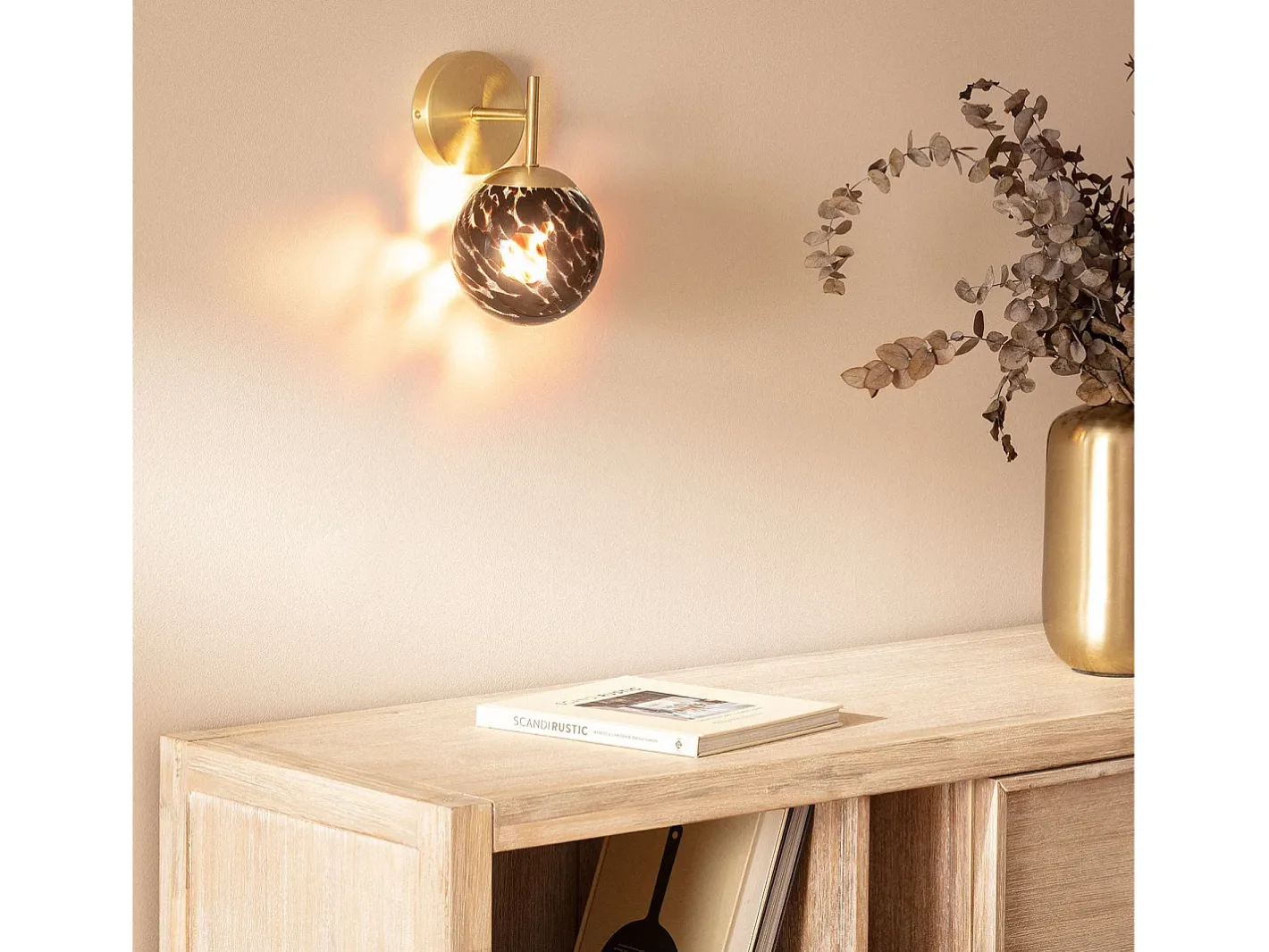 Ledkia Aplique Para Pared-Lámpara de Pared Metal y Cristal Pardo Dorado