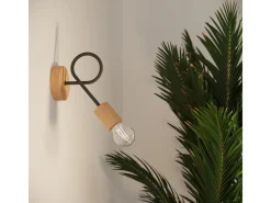 Clearance Sollux Lighting Lámpara de pared Sparkon minimalista de acero/madera - 1 fuentes luminosas 4000K - L.10 x A.24 cm - /madera natural Negro