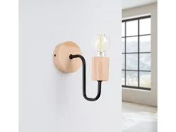 Best Sollux Lighting Lámpara de pared Zimbo desván de acero/madera - 1 fuentes luminosas 3000K - L.8 x A.18,5 cm - /madera natural Negro