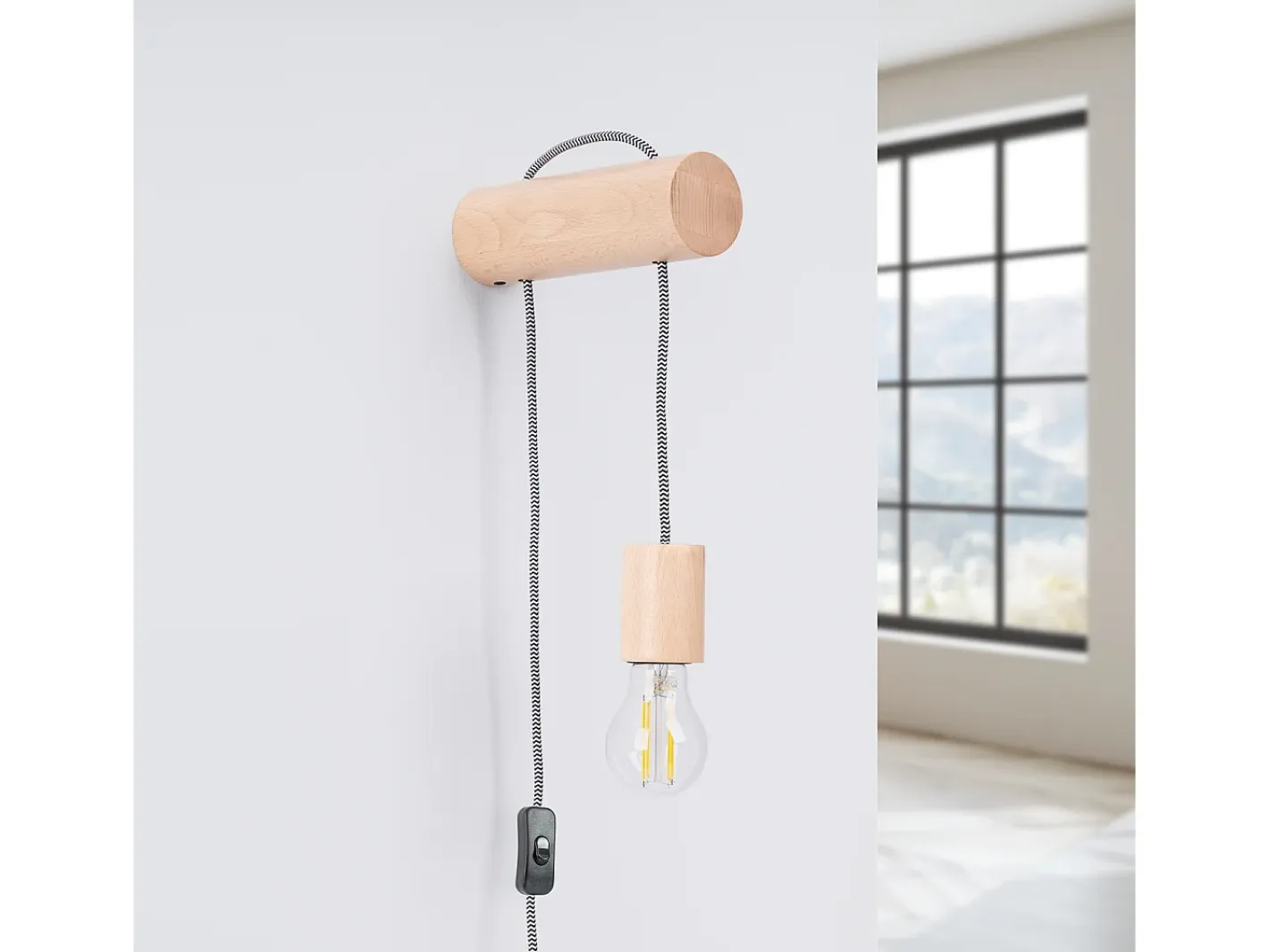 Sollux Lighting Aplique Para Pared-Lámpara de pared Zynto desván de madera - 1 fuentes luminosas 3000K - L.6 x A.55 cm - madera natural//negro Blanco