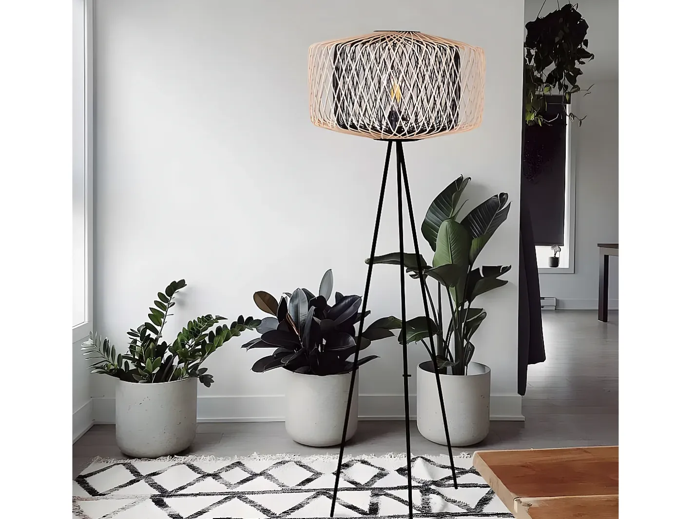 AKUNADECOR Lámpara De Pie-Lámpara De Pie En Bambú De Serie Bamboo Negro