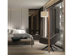 Outlet Lámpara de pie COMPACT estilo moderno en madera - Alt. 140,5 cm - E27 40W - IP20 - madera y algodón marrón Beige