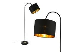Helloshop26 Lámpara De Pie-Lámpara de pie con estructura de metal y pantalla de tela negra 173 cm 03_0002437 Negro