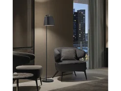 Discount Lámpara de pie de acero NEMO estilo moderno de acero con pantalla sintética - Diá. 25 x Altura 140 cm - acero - IP20 - E27 40W - y Blanco