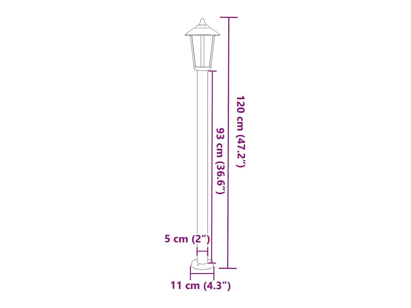 Helloshop26 Lámpara de pie de exterior plateada 120 cm acero inoxidable Plata 02_0042516 Gris