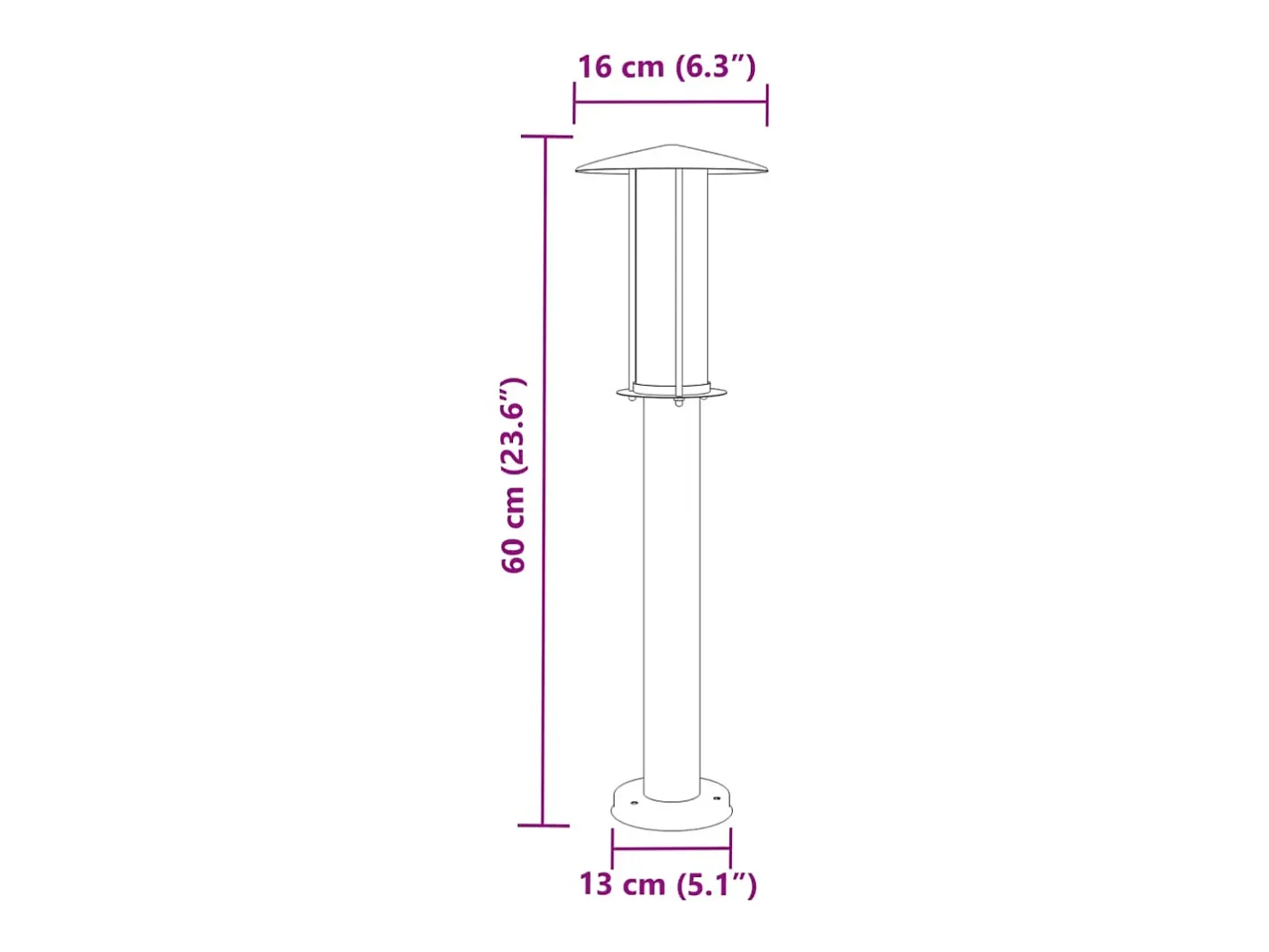 Helloshop26 Lámpara de pie de exterior 60 cm acero inoxidable negro 02_0042510 Gris