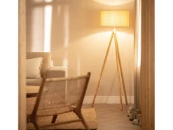 Clearance Ledkia Lámpara de Pie de Madera y Tela Wolby Beige Multicolor