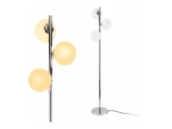 Hot Helloshop26 Lámpara de pie de metal y cristal 3 x E14 154 cm cromo y blanco 03_0002438 Transparente