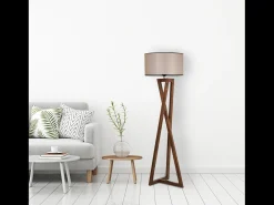 Hot Concept-Usine Lámpara de pie diseño madera y tela CHLOE - Elegancia contemporánea para una iluminación cálida Marru00f3n