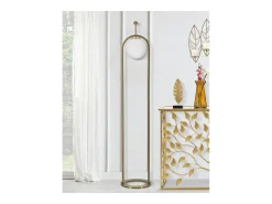 Online Lámpara de pie GLAMY ARC Ø 28X168 en metal dorado con pantalla de vidrio blanco Blanco / Dorado