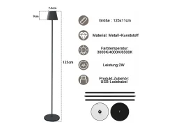 NETTLIFE Lámpara De Pie-Lámpara de pie LED moderna negra regulable 125 cm 3 temperaturas de color USB Sala de estar Negro