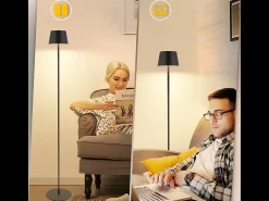 Clearance NETTLIFE Lámpara de pie LED para salón de 120 cm: Lámpara de pie solar para exterior táctil regulable 3000K-6500K con batería recargable USB-C altura ajustable Negro