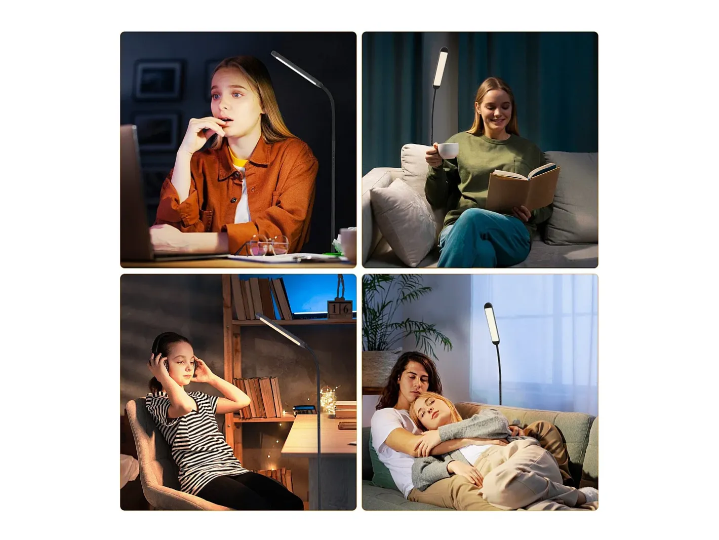 NETTLIFE Lámpara de pie LED para sala de estar, regulable, color , 11 W, flexible, 360°, para sofá Negro Online