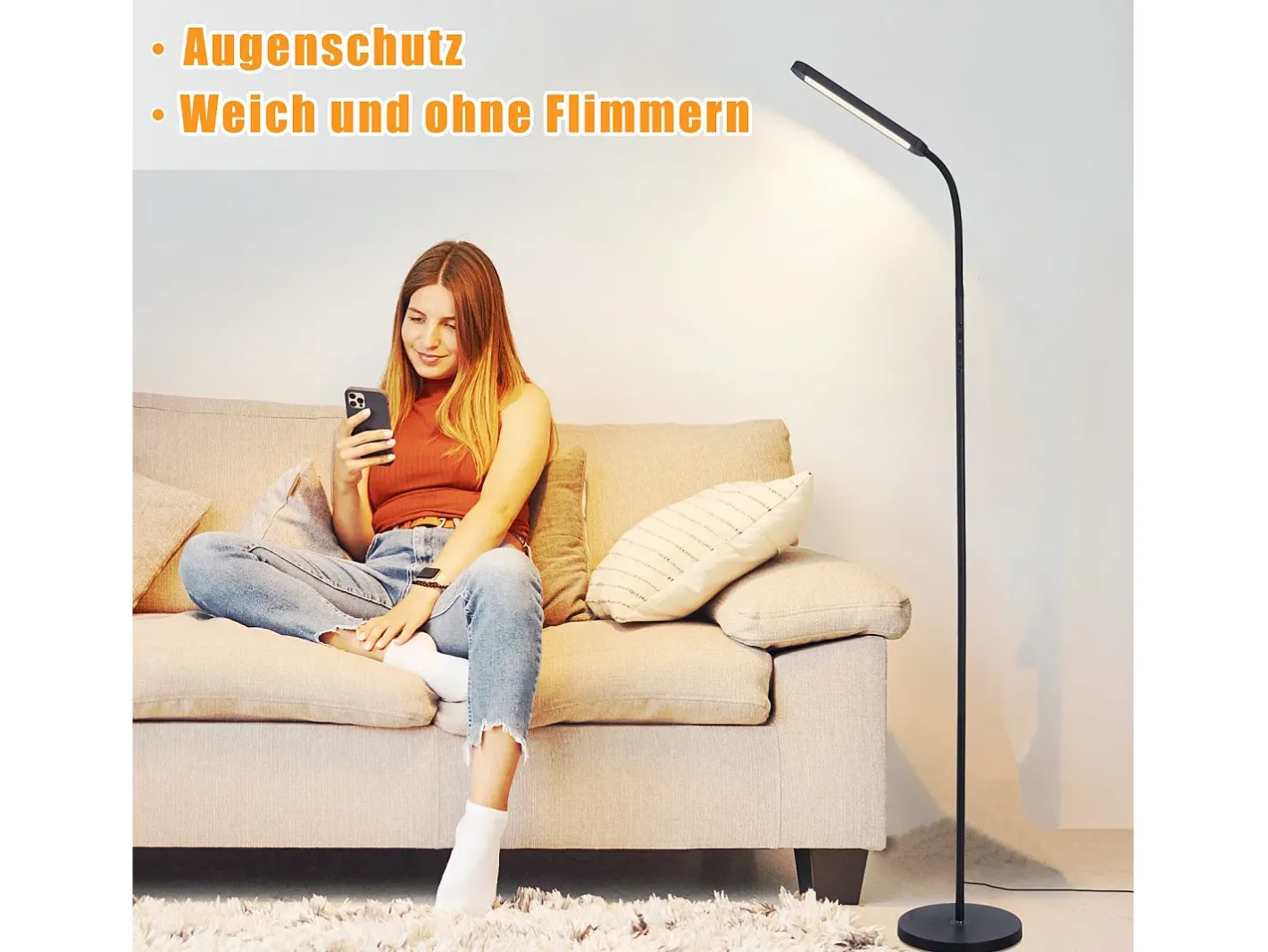 NETTLIFE Lámpara de pie LED para sala de estar, regulable, color , 11 W, flexible, 360°, para sofá Negro Online