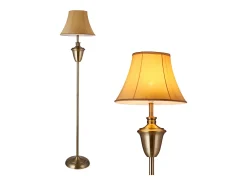 Helloshop26 Lámpara de pie lámpara antorcha cobre pulido beige altura: aprox. 157 cm diámetro de la pantalla: 35 cm beige marrón blanco 03_0002441 Marru00f3n