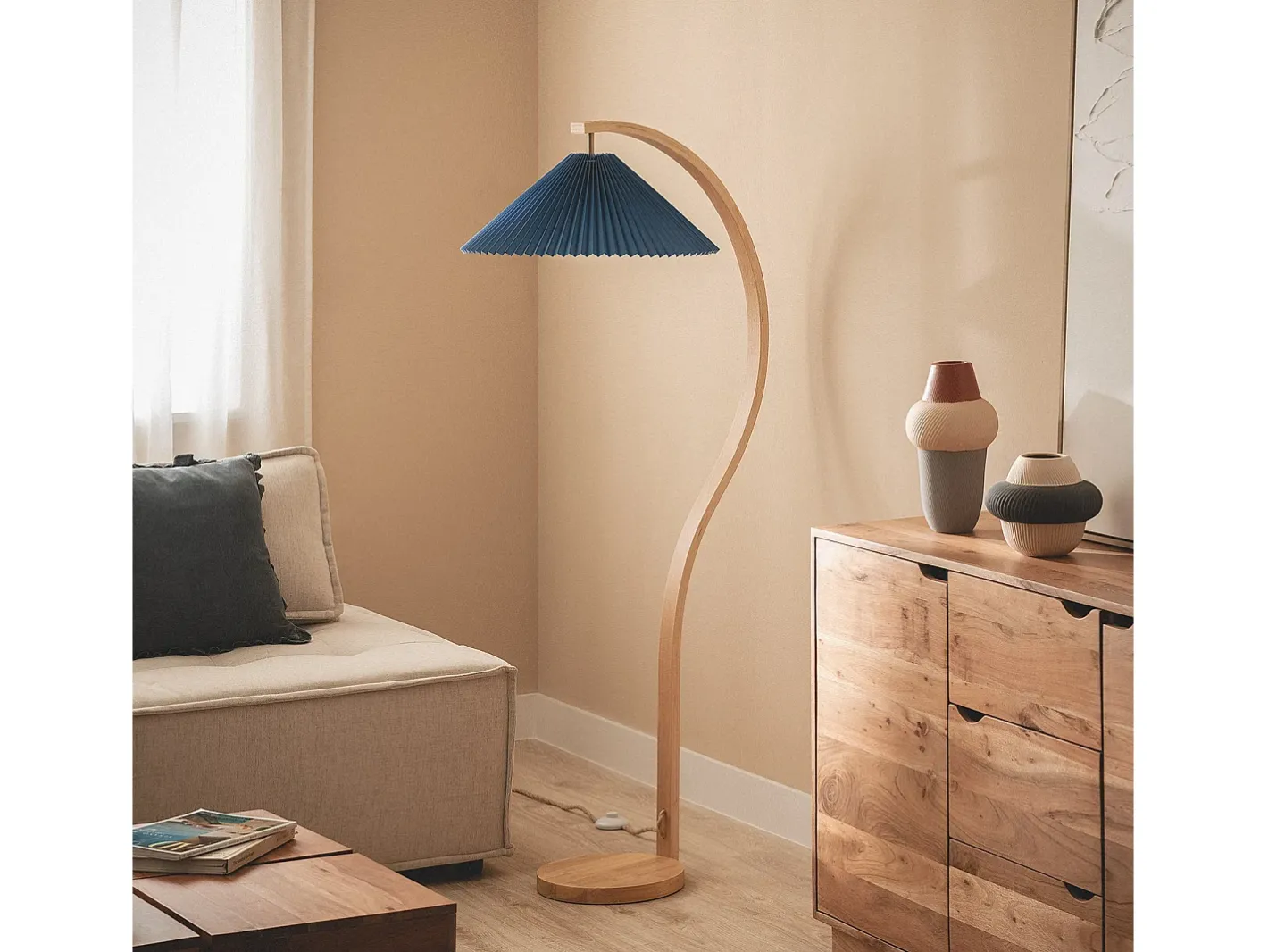 Ledkia Lámpara de Pie Madera Luanda Azul Oscuro Transparente Online