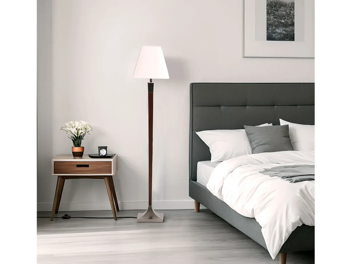 Ledkia Lámpara De Pie-Lámpara de Pie Madera y Metal Lizza Piramis Blanco