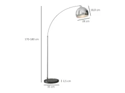 Homcom Lámpara de pie Modde 40W poste ajustable negro/plata 170-180x110-115x30 cm Plateado
