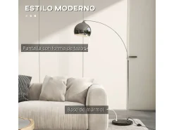 Homcom Lámpara de pie Modde 40W poste ajustable negro/plata 170-180x110-115x30 cm Plateado
