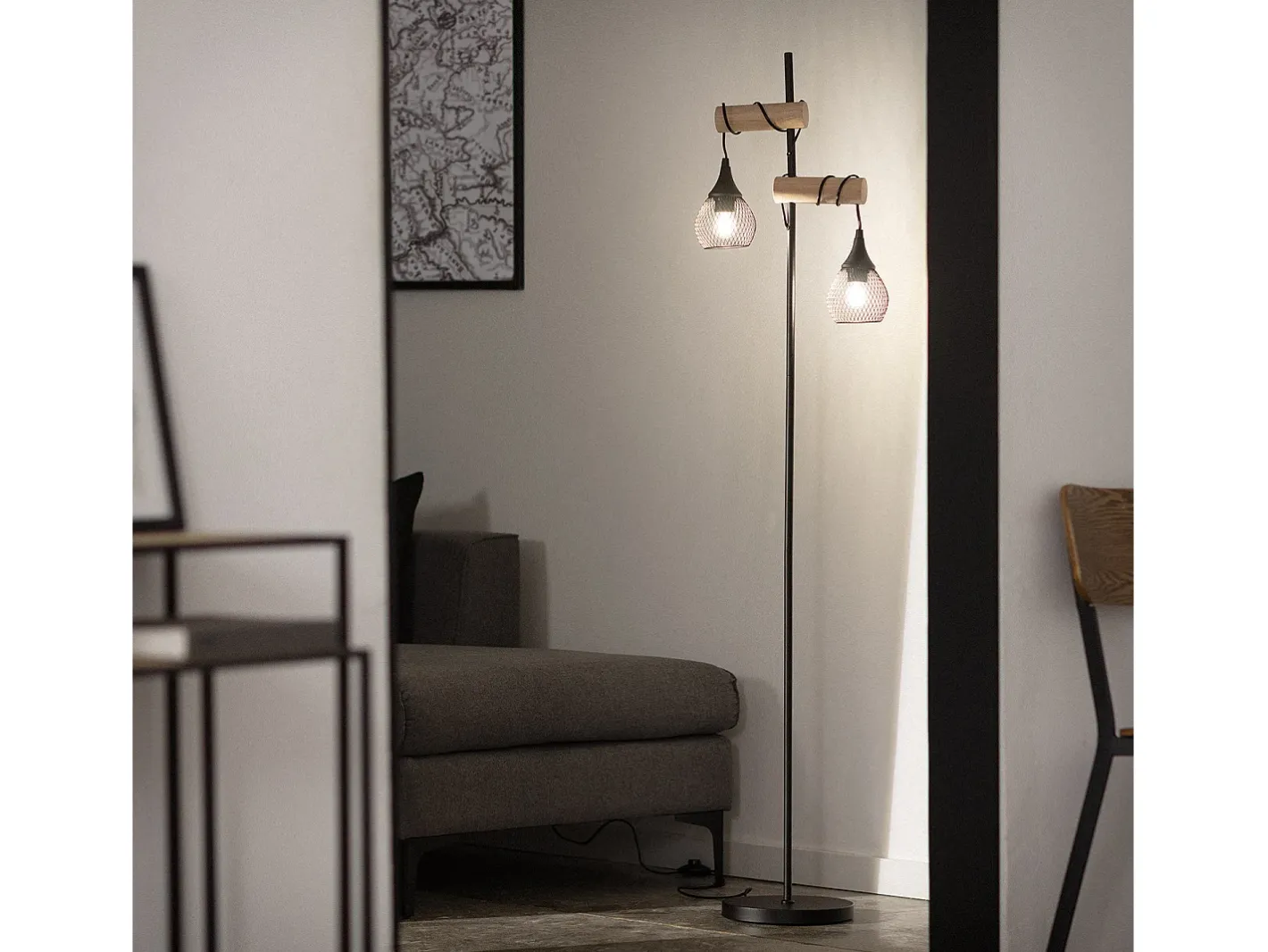 Ledkia Lámpara De Pie-Lámpara de Pie Monah WiFi con Regulador Negro Multicolor