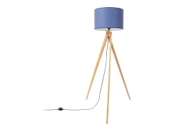 Sollux Lighting Lámpara De Pie-Lámpara de pie Natt moderno de tela/PVC/madera - 1 fuentes luminosas - L.77 x A.140 cm - marino/madera natural Azul